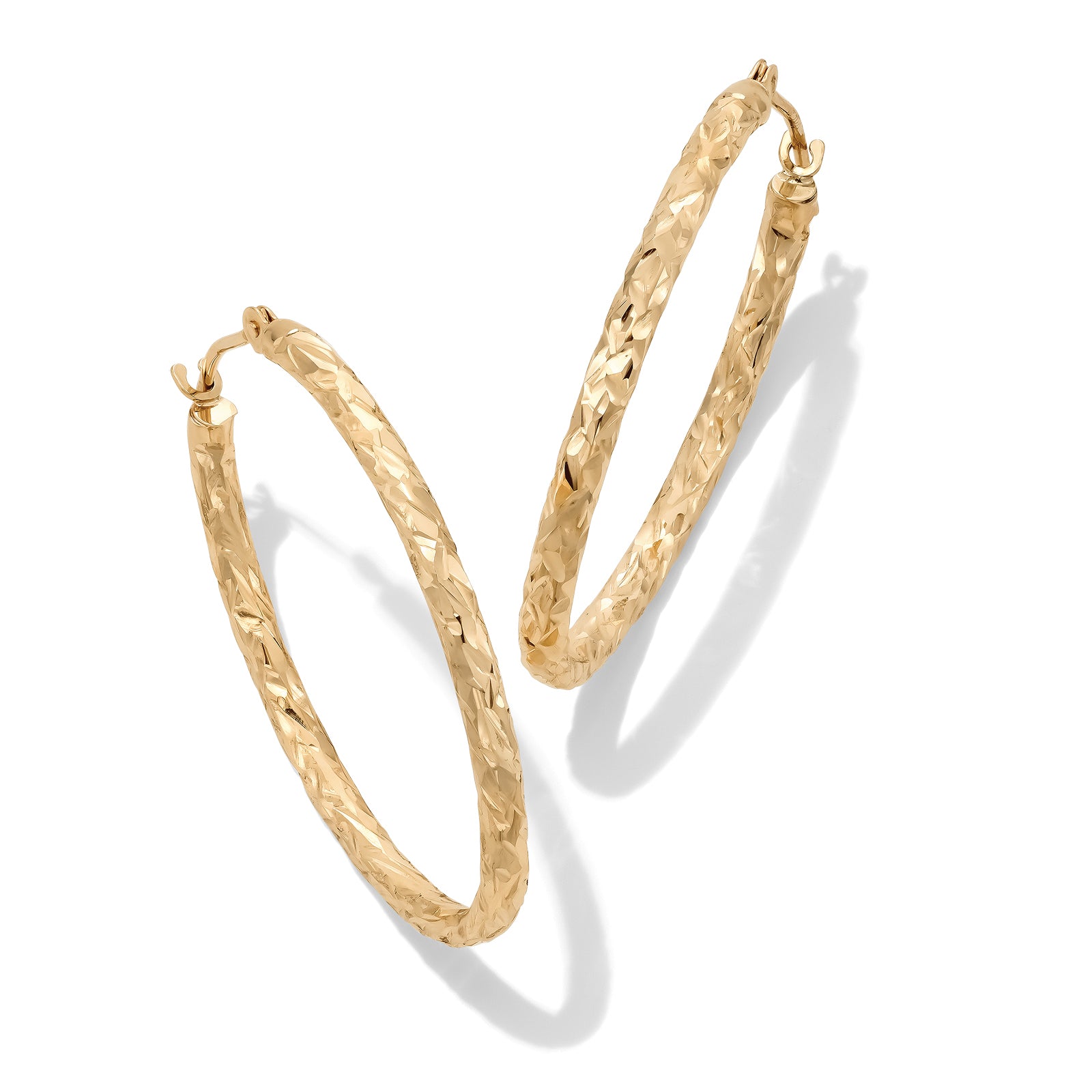 Diamond Cut Oval Hoop Earrings