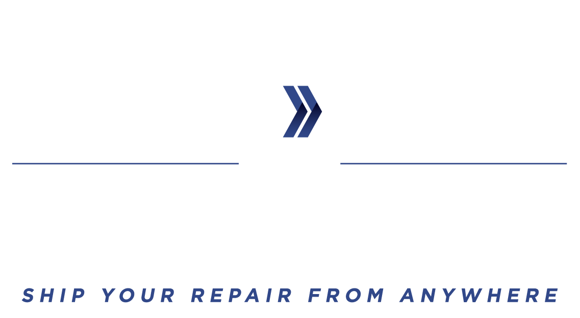 Logo with a blue arrow and text 'SHIP YOUR REPAIR FROM ANYWHERE' on a white background