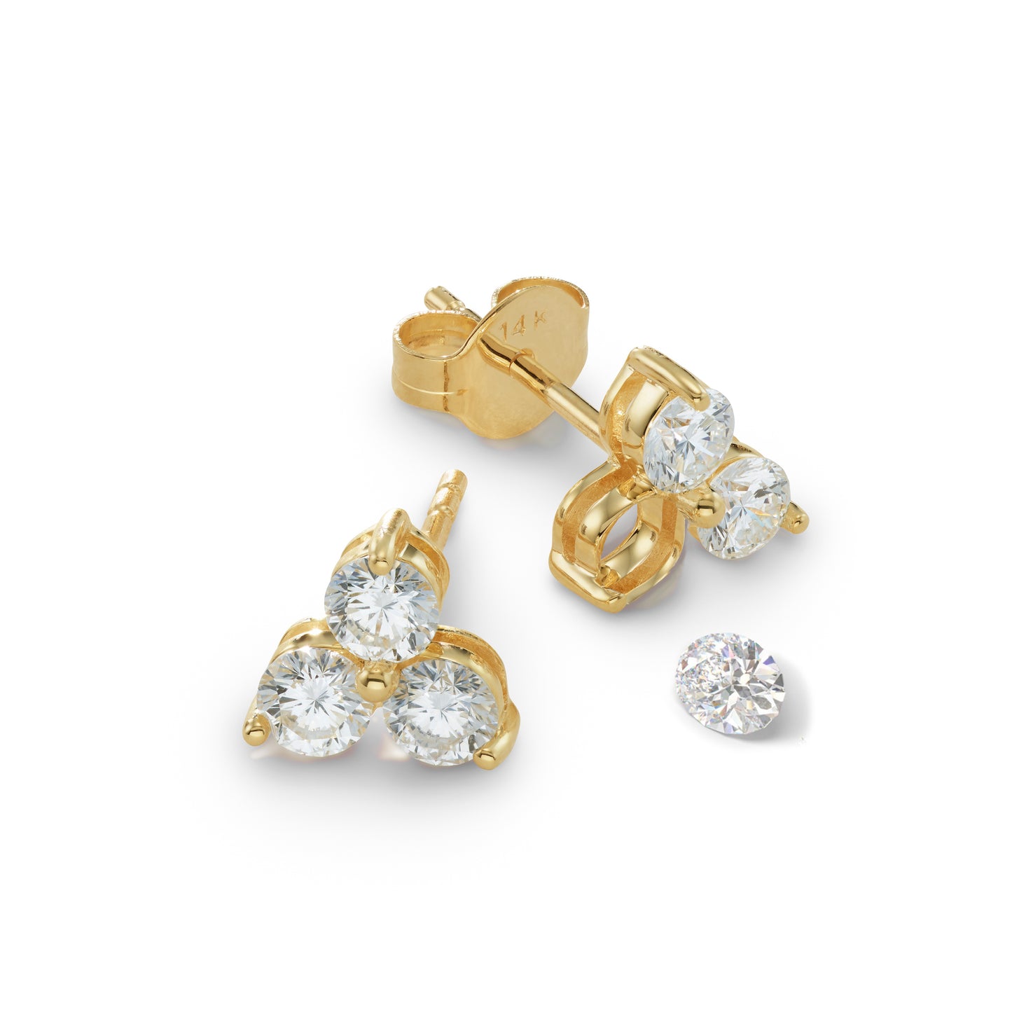Gold earrings with stone that has fallen out and needs setting 