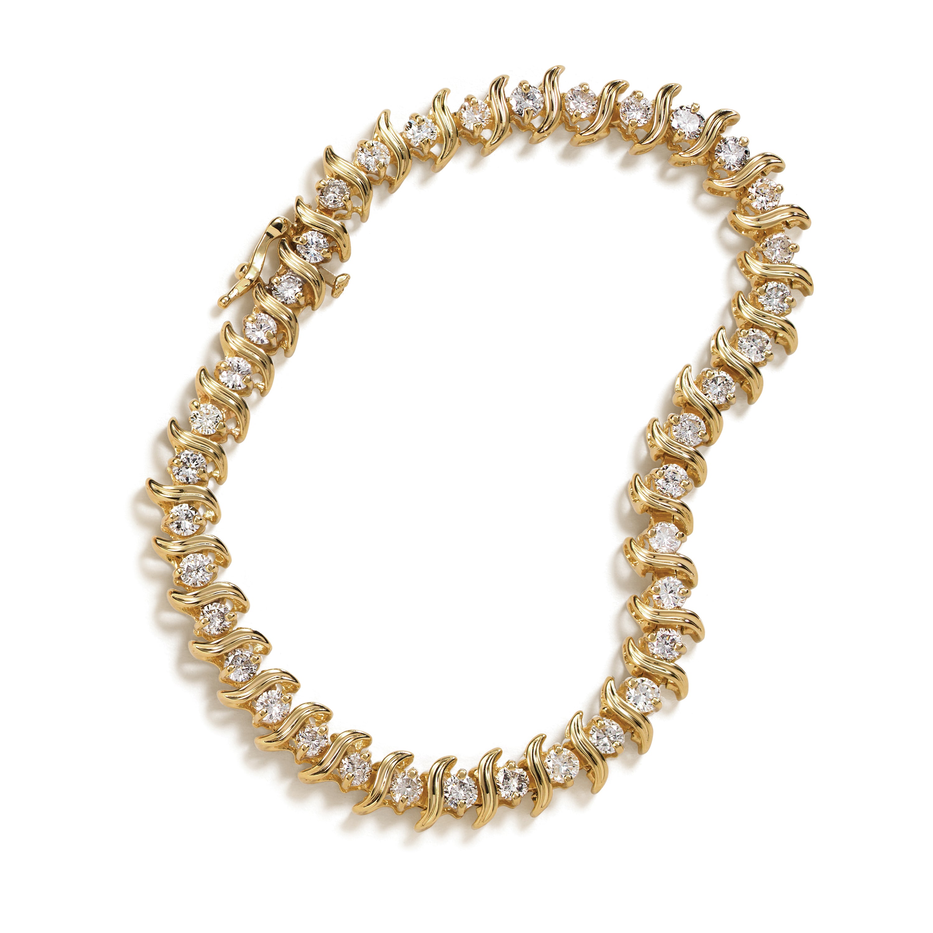 Gold bracelet with diamond accents on a white background