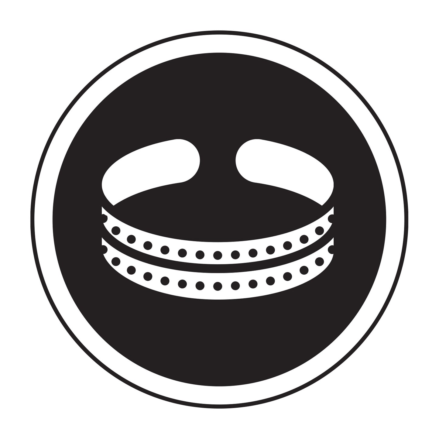 Black and white icon with a cuff bracelet in the middle