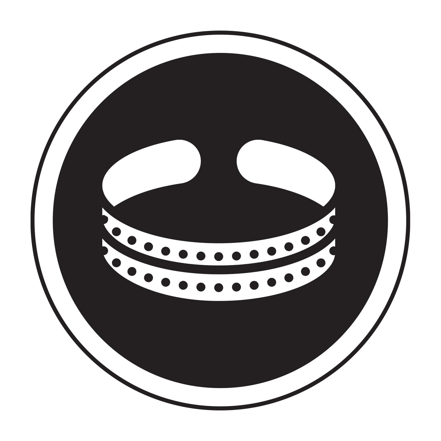 Black and white icon with a cuff bracelet in the middle