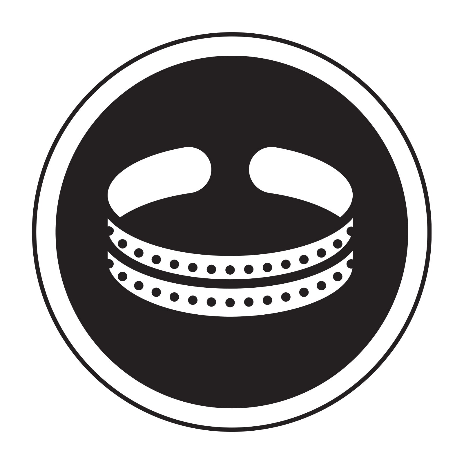 Black and white icon with a cuff bracelet in the middle