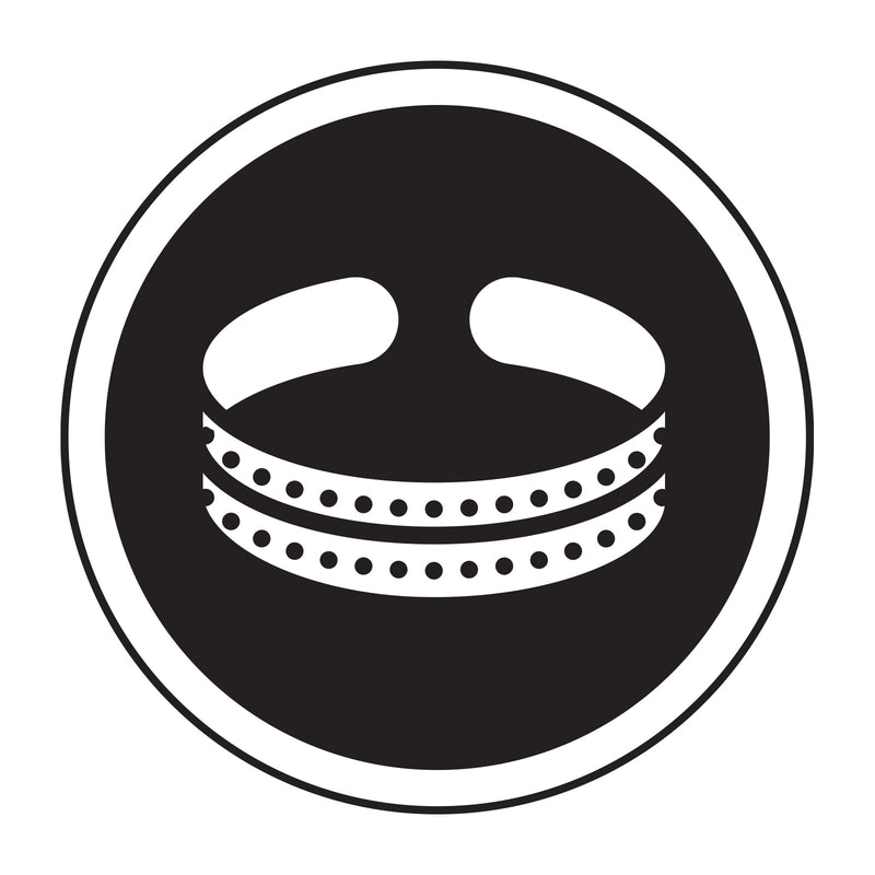 Black and white icon with a cuff bracelet in the middle