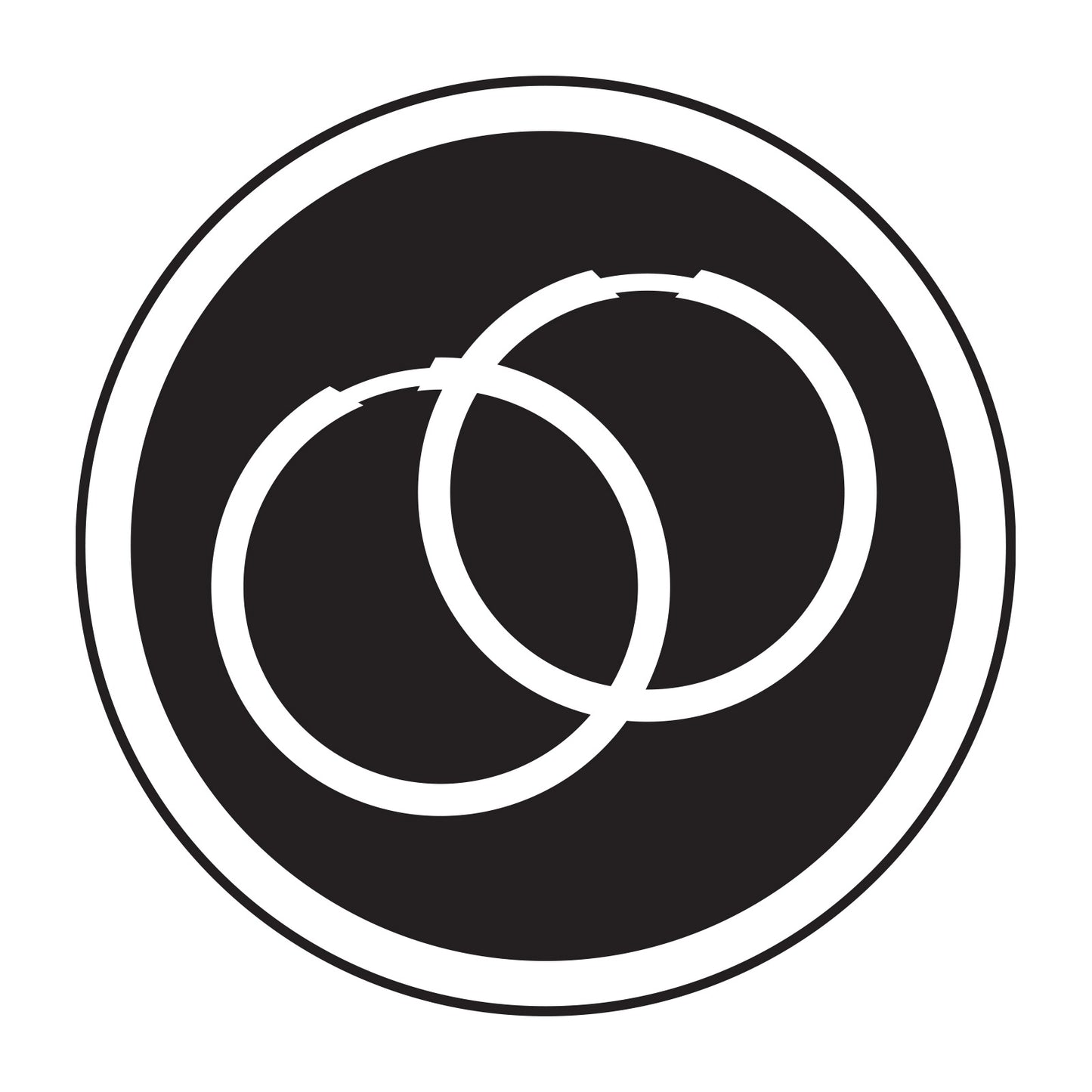 Black and white icon with two overlapping hoop earrings in the center