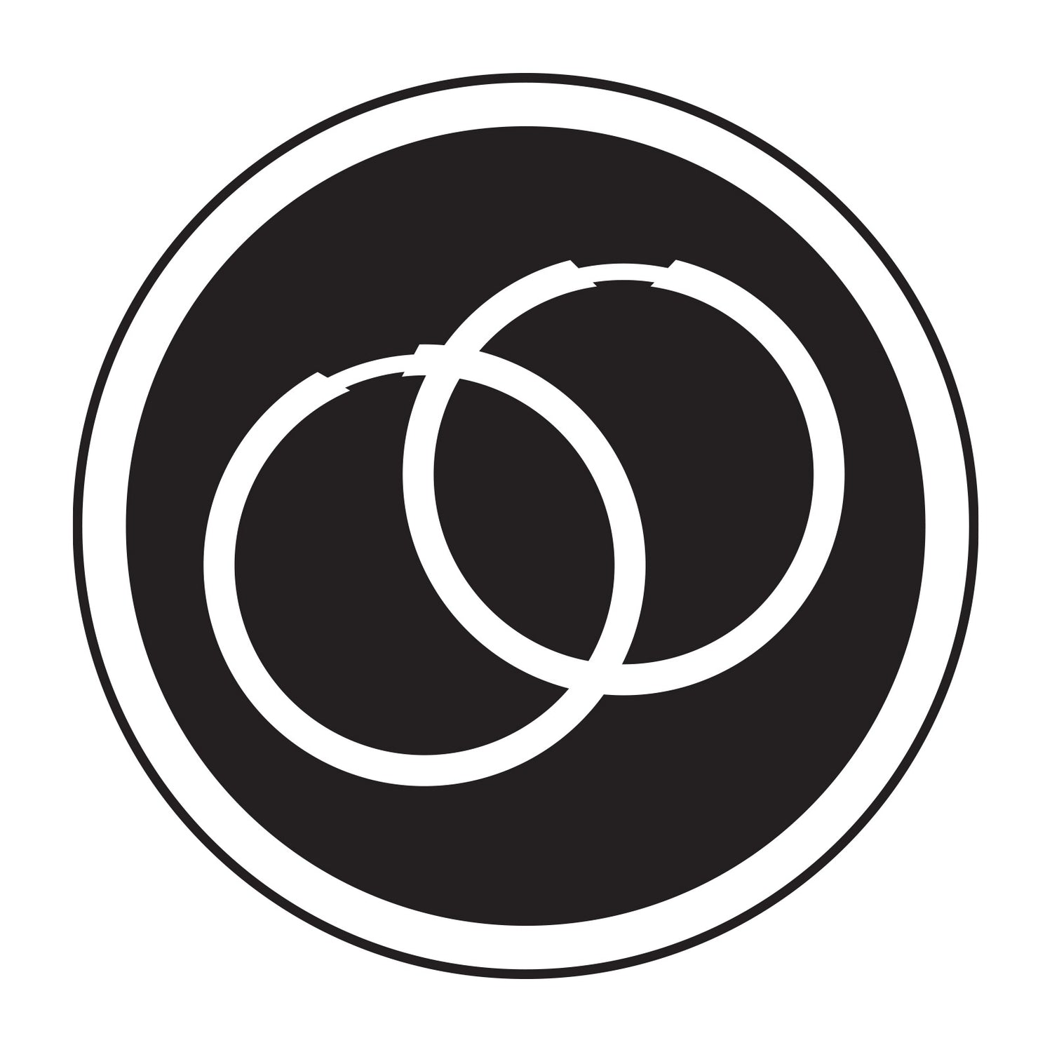 Black and white icon with two overlapping hoop earrings in the center