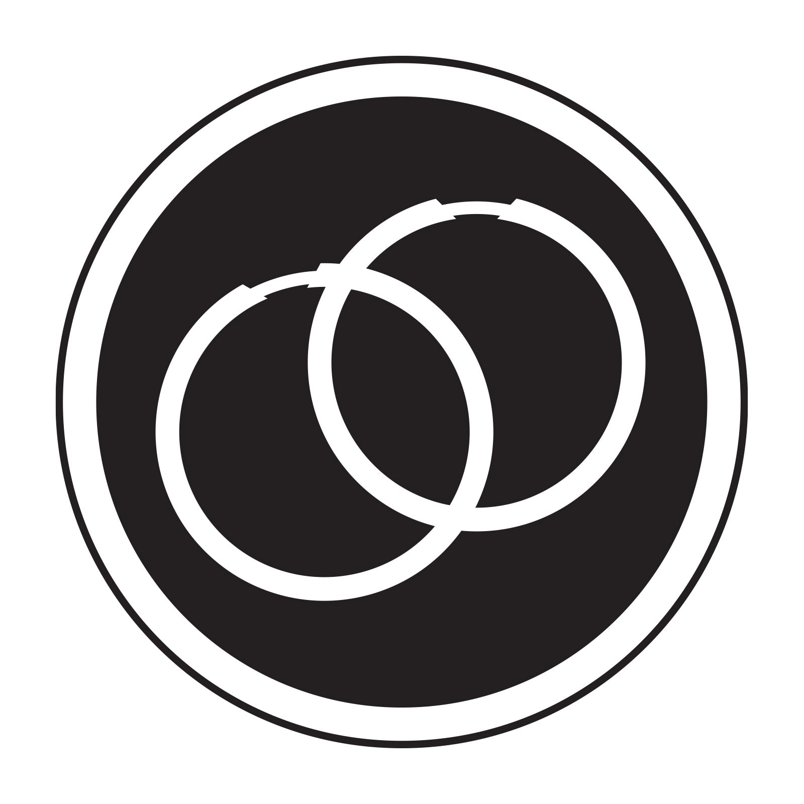 Black and white icon with two overlapping hoop earrings in the center