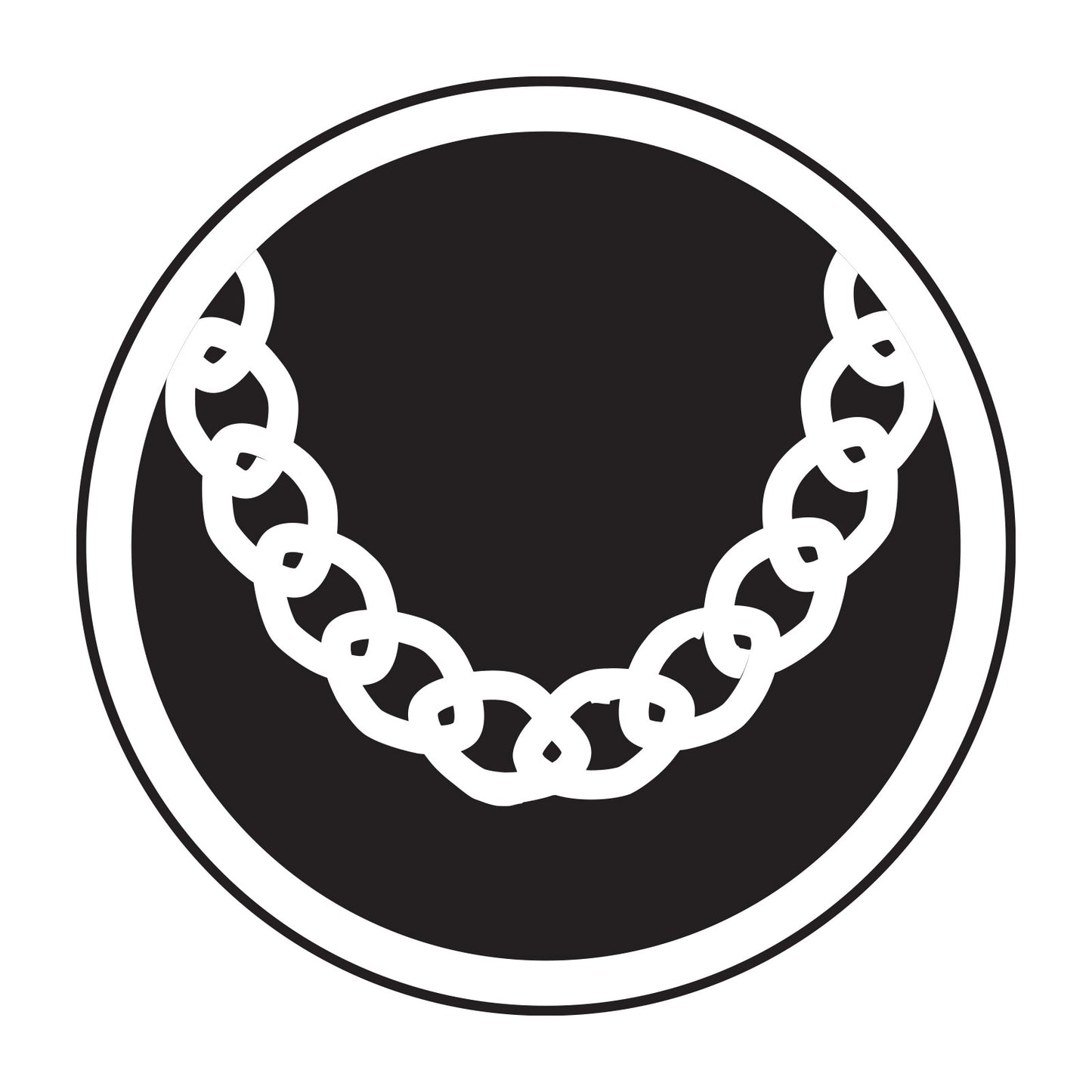 Black and white icon of a necklace on a black background