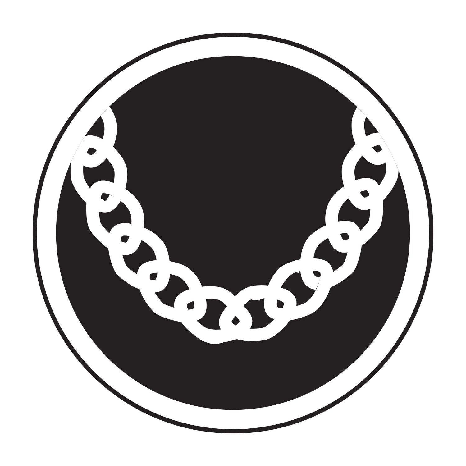 Black and white icon of a necklace on a black background