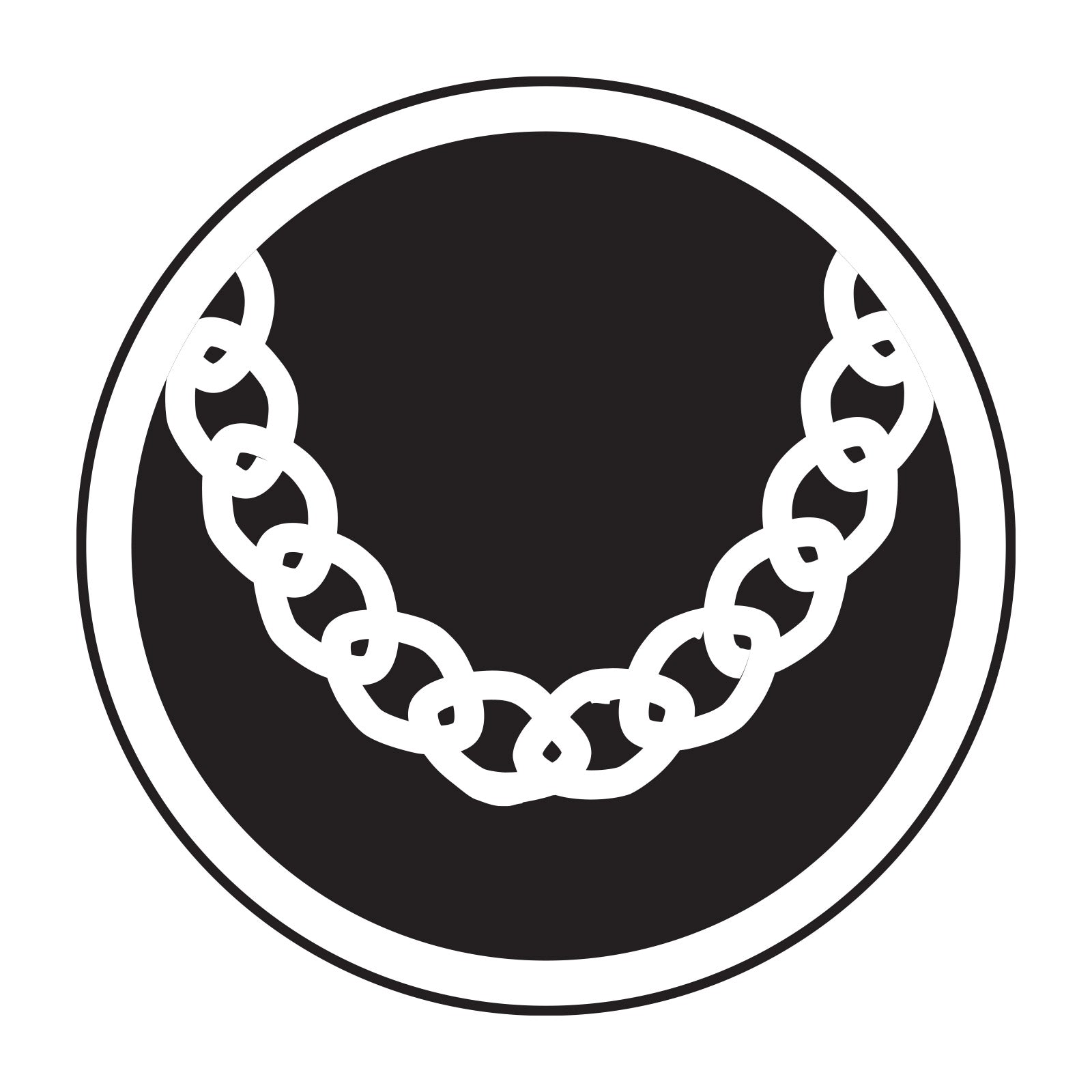Black and white icon of a necklace on a black background