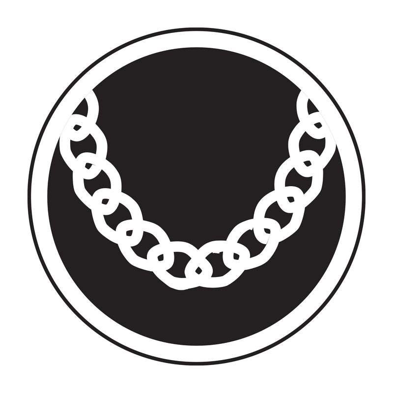 Black and white icon of a necklace on a black background