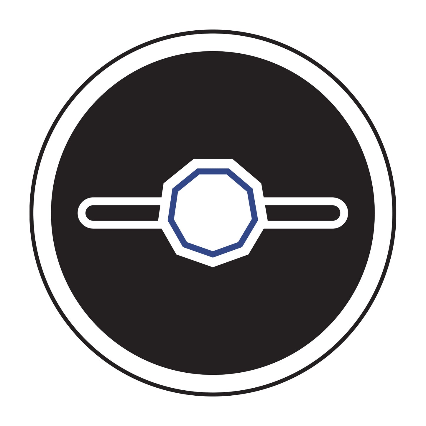 Icon with a white ring symbol on a black background