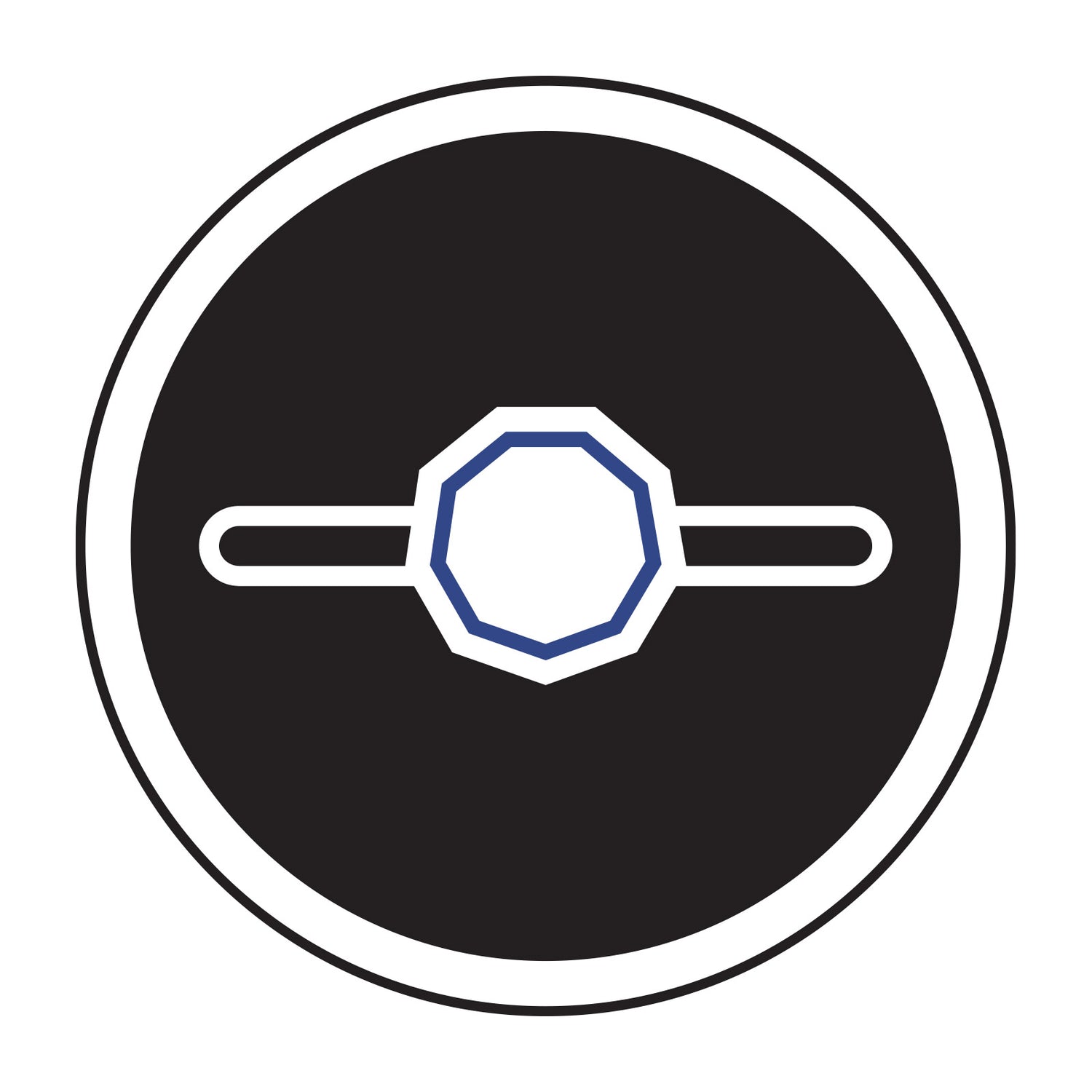 Icon with a white ring symbol on a black background