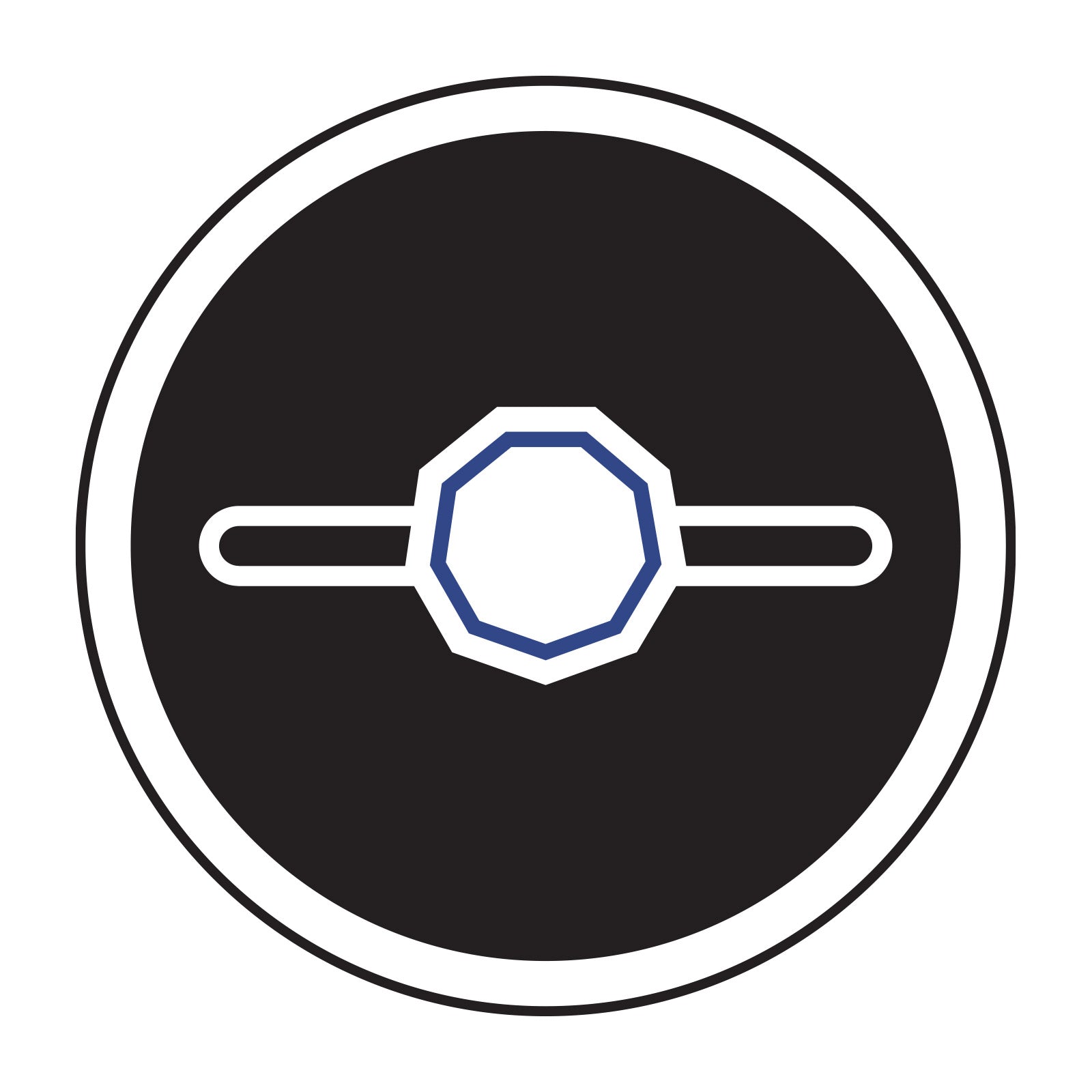 Icon with a white ring symbol on a black background