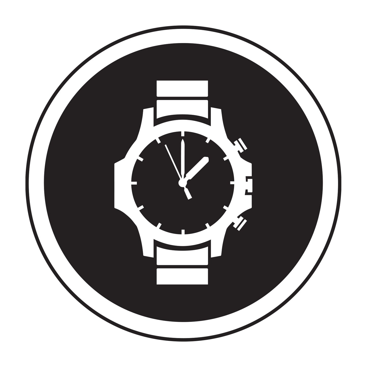 Black and white icon of a wristwatch on a black background