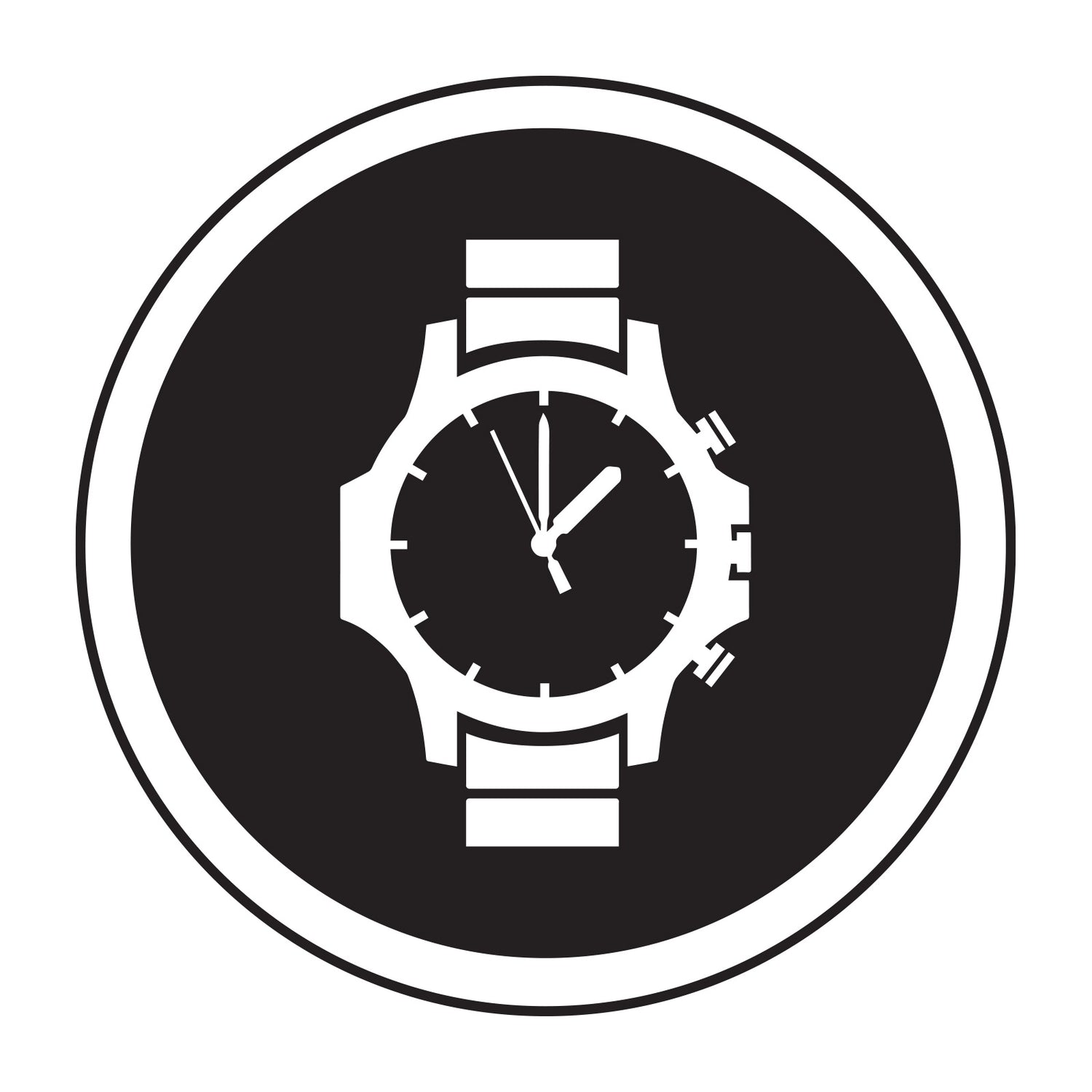 Black and white icon of a wristwatch on a black background