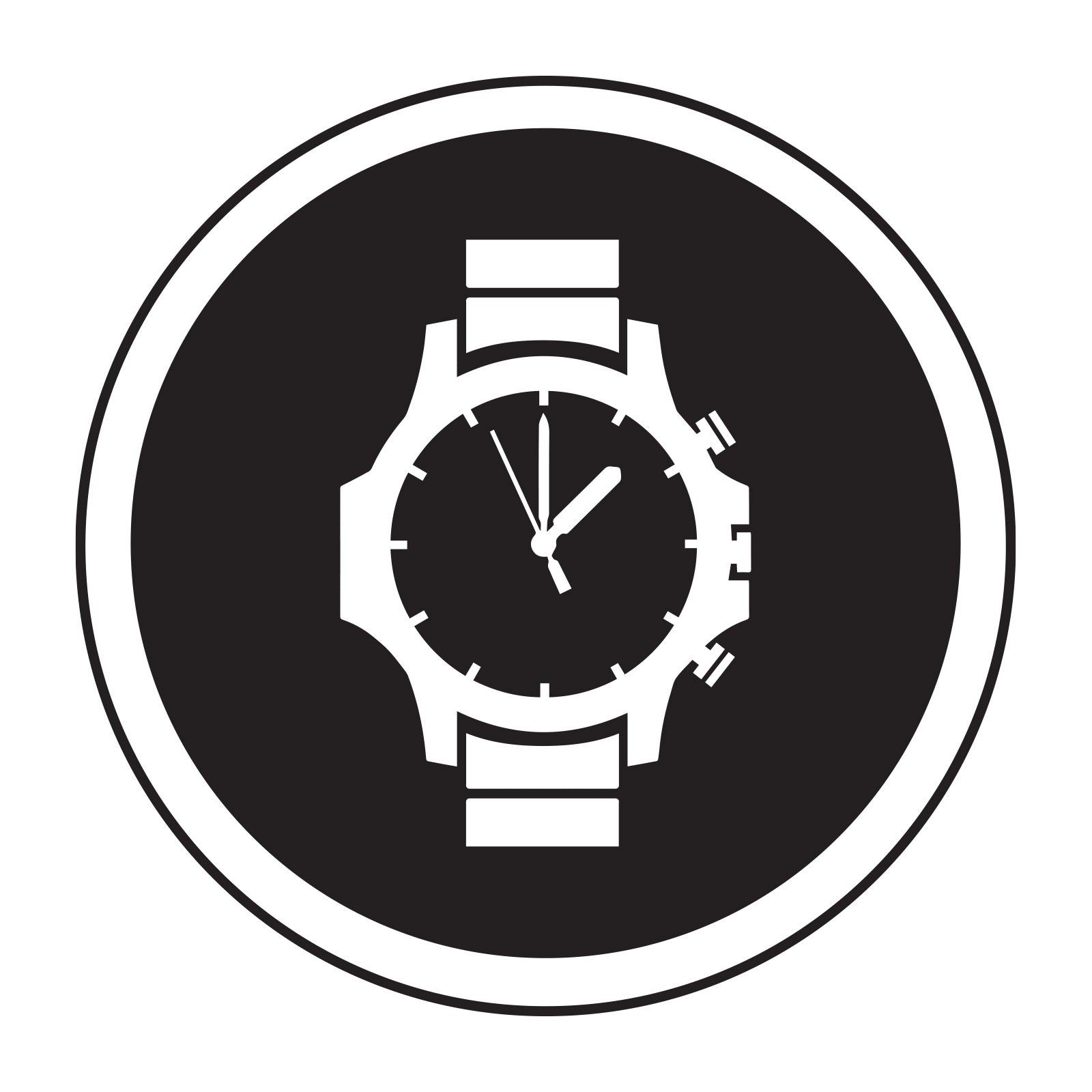 Black and white icon of a wristwatch on a black background